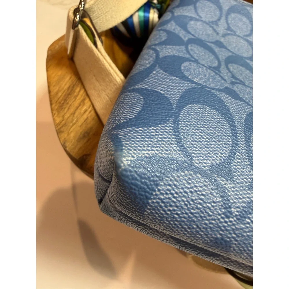 Coach Signature Blue Monogram Crossbody Bag Lime Green Stripe